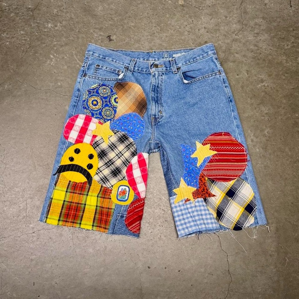Colorful Patchwork Denim Shorts